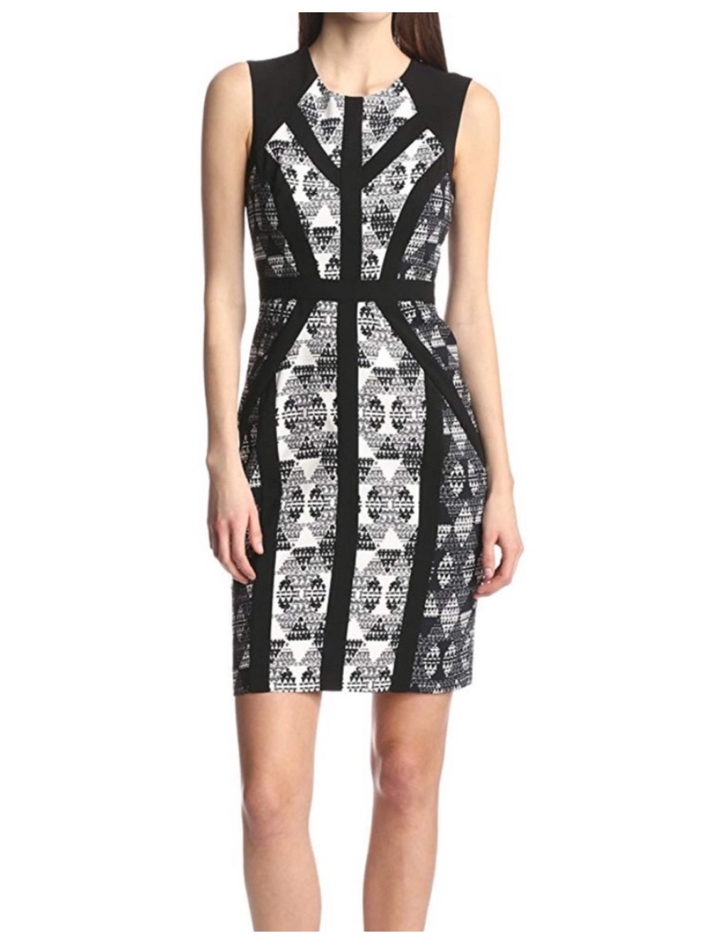 BCBG MaxAzaria Black & White Holly Dress Fitted Flattering Sleeveless Size 4